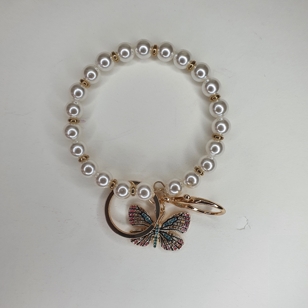 Gold and Pearl Beaded Keychain Bracelet